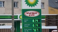 Tablica z cenami paliw w złotych na stacji benzynowej w Polsce